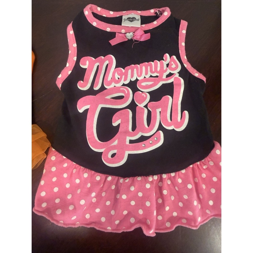 Spoiled Rotten Mommy's Girl Dog Dress Small Pink Polka Dot Pet Outfit Cute